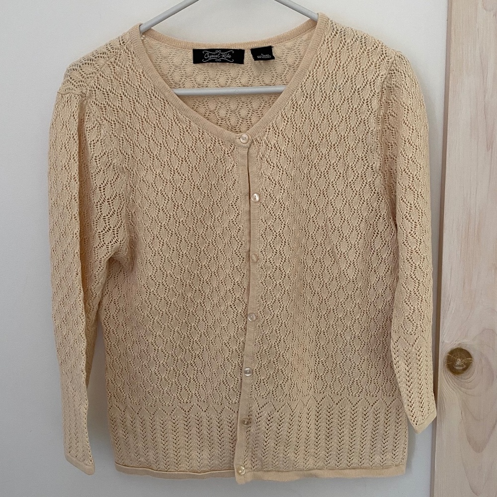 Crystal-Kobe Shell Knit Cream Cardigan Sweater Sz. L